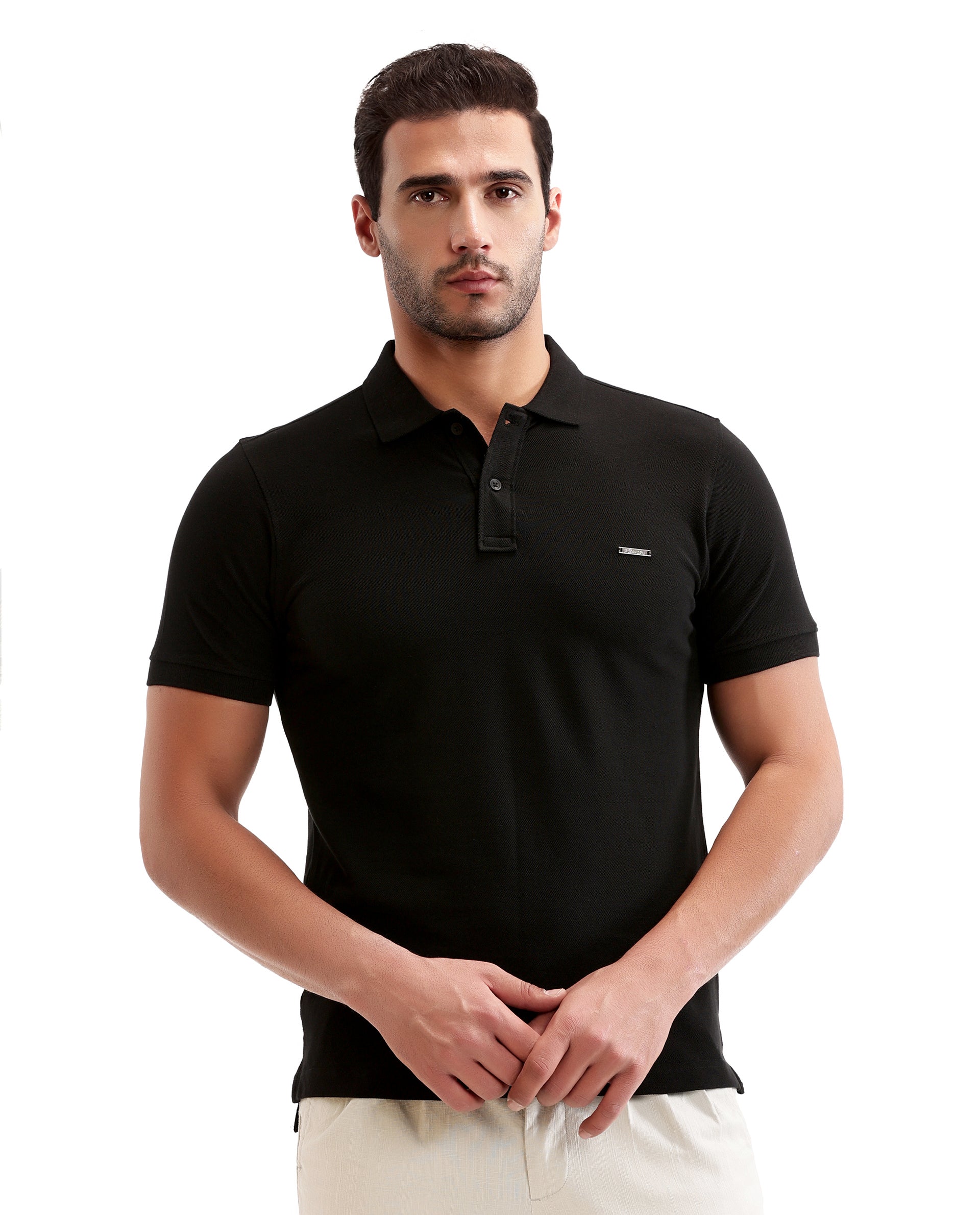 Charcoal Black Pique Polo with Metal Badge