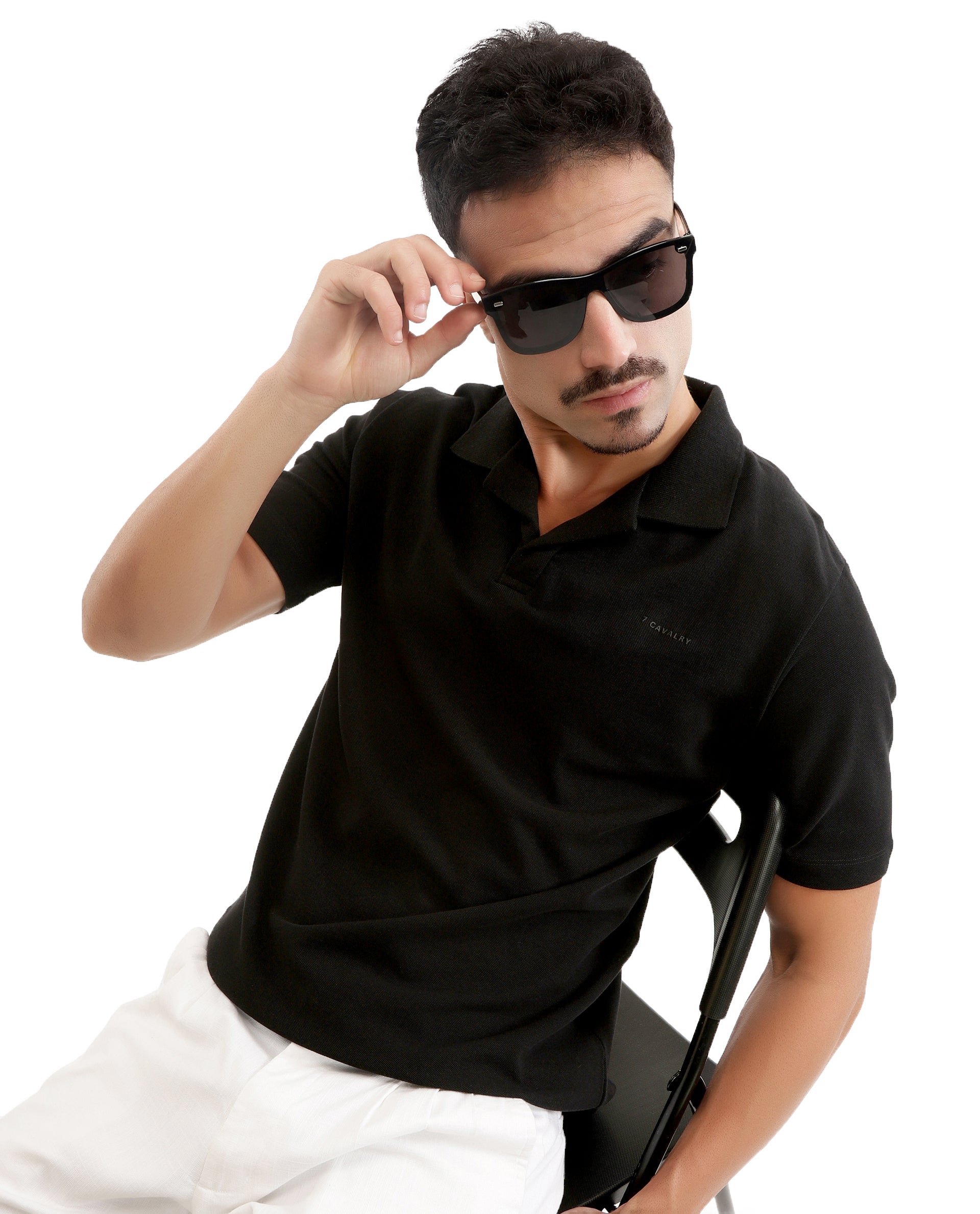Charcoal Black Pique Johnny Collar Polo with HD Print