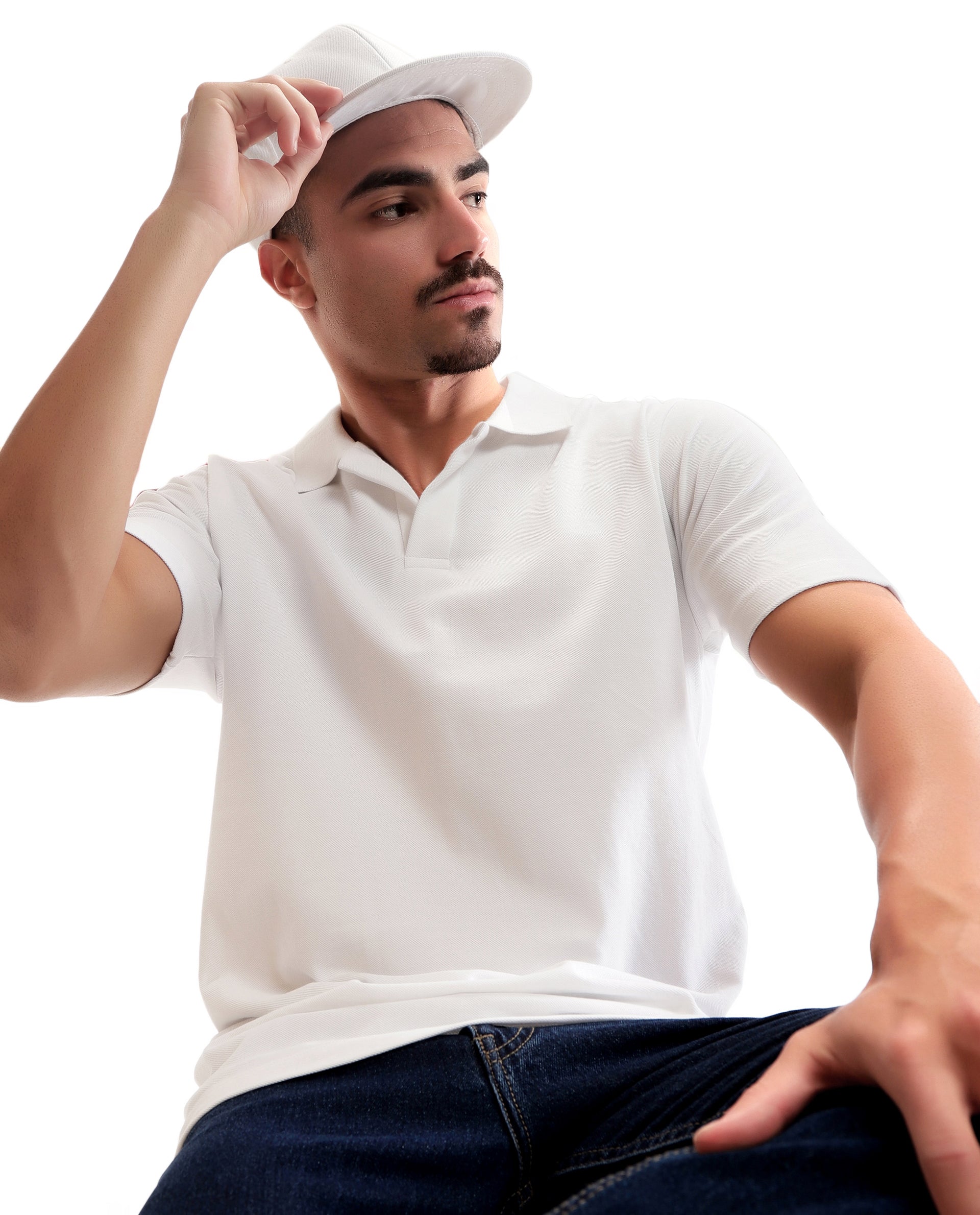 Pure White Pique Johnny Collar Polo