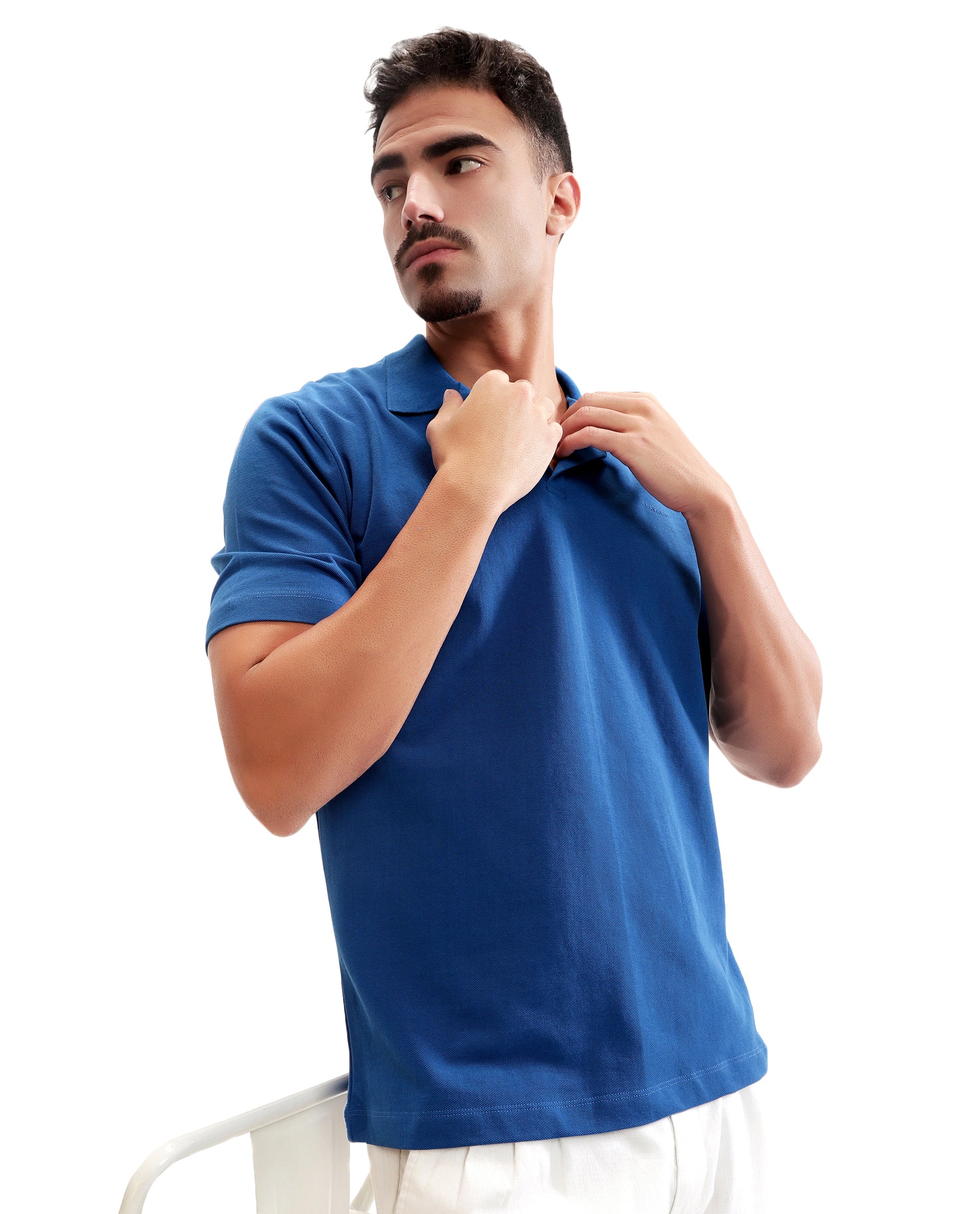 Imperial Prussian Blue Pique Johnny Collar Polo with HD Print