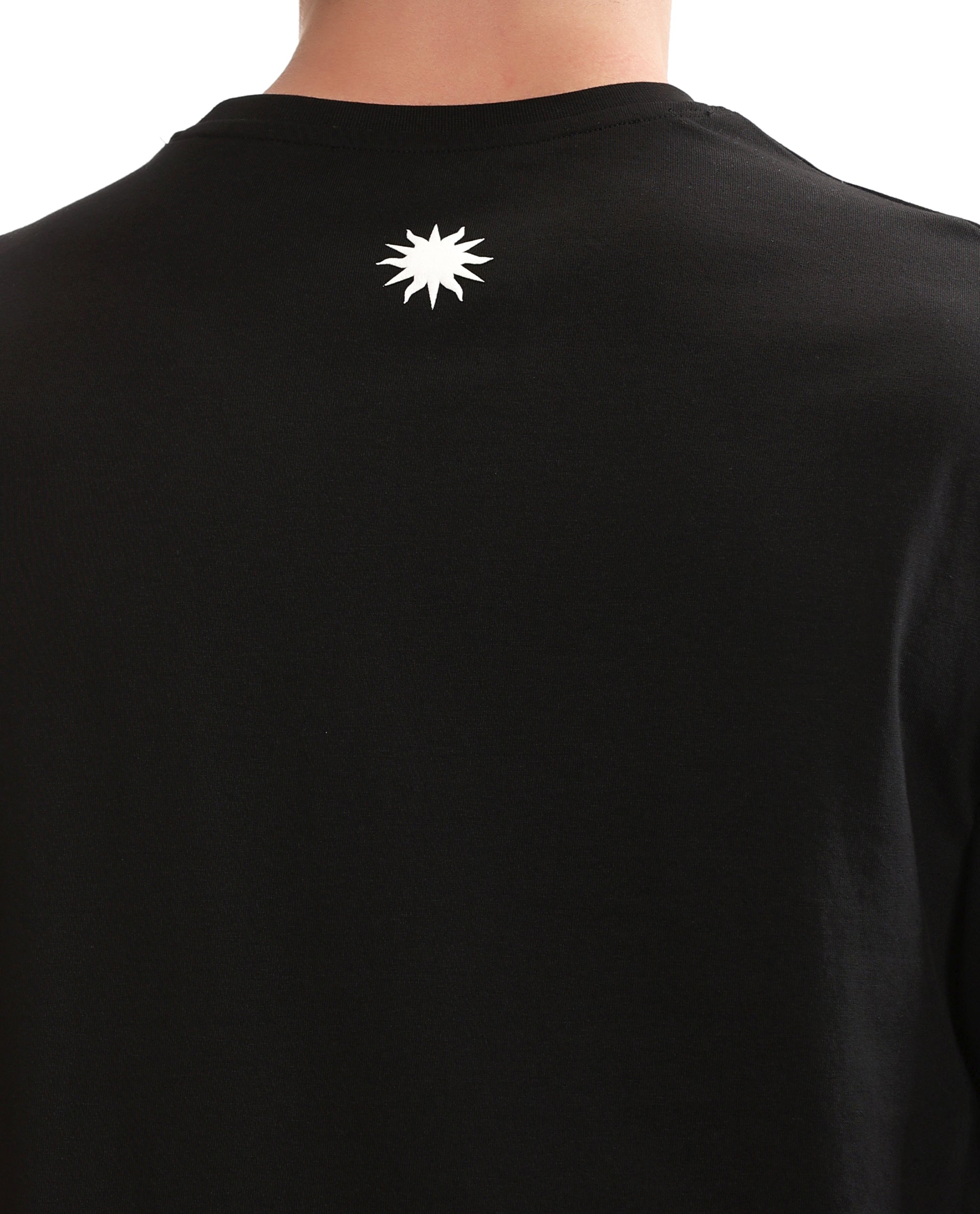 Charcoal Black Single Jersey Crew Neck Oversized T-Shirt with Pure White Puff Print