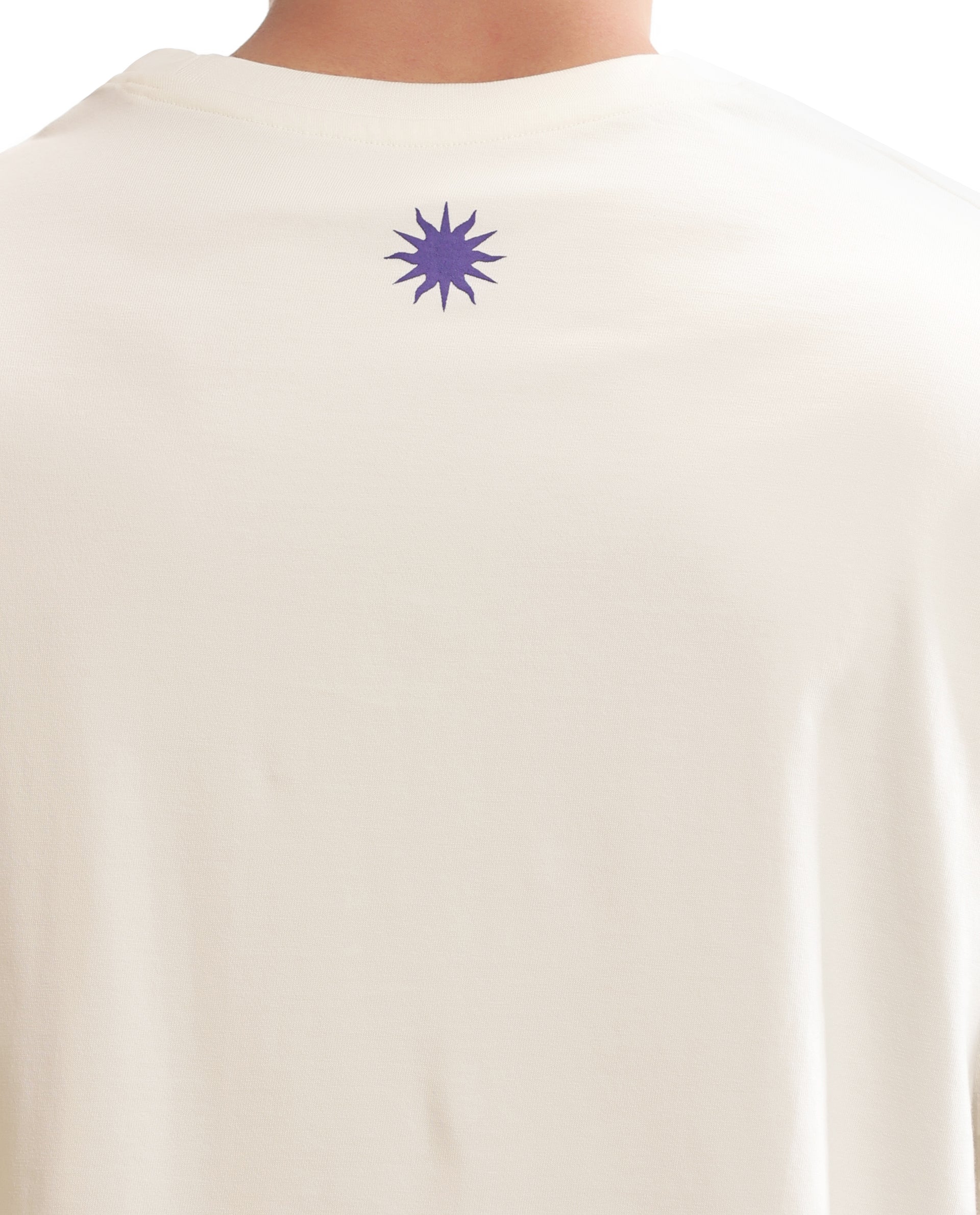 Ivory White Single Jersey Crew Neck Oversized T-Shirt with Deep Purple HD Print