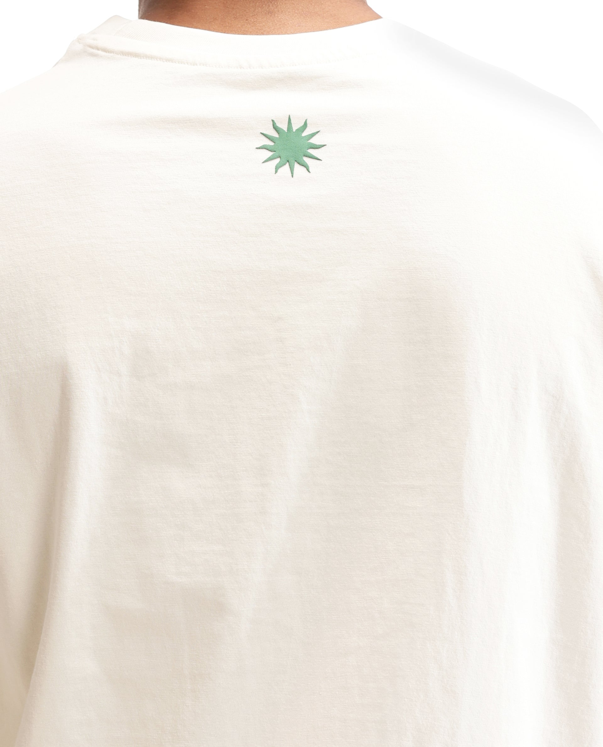 Ivory White Single Jersey Crew Neck Oversized T-Shirt with Deep Forest Green Puff Print