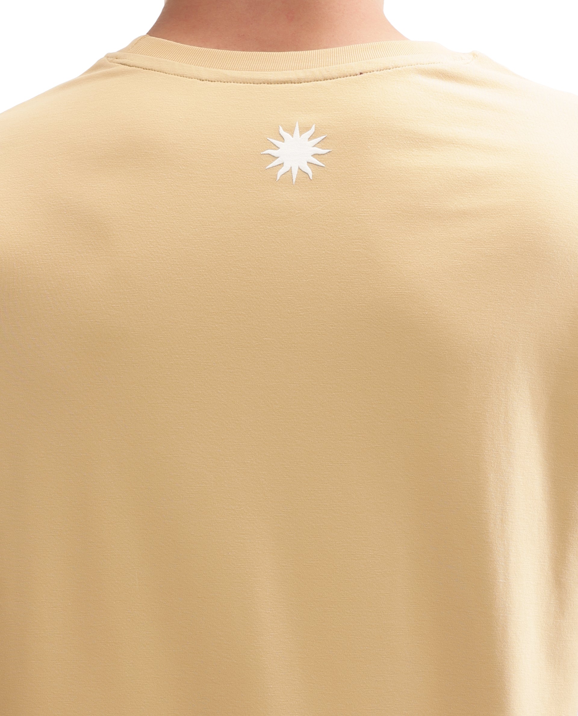 Camel Beige Single Jersey Crew Neck Oversized T-Shirt with Pure White Puff Print