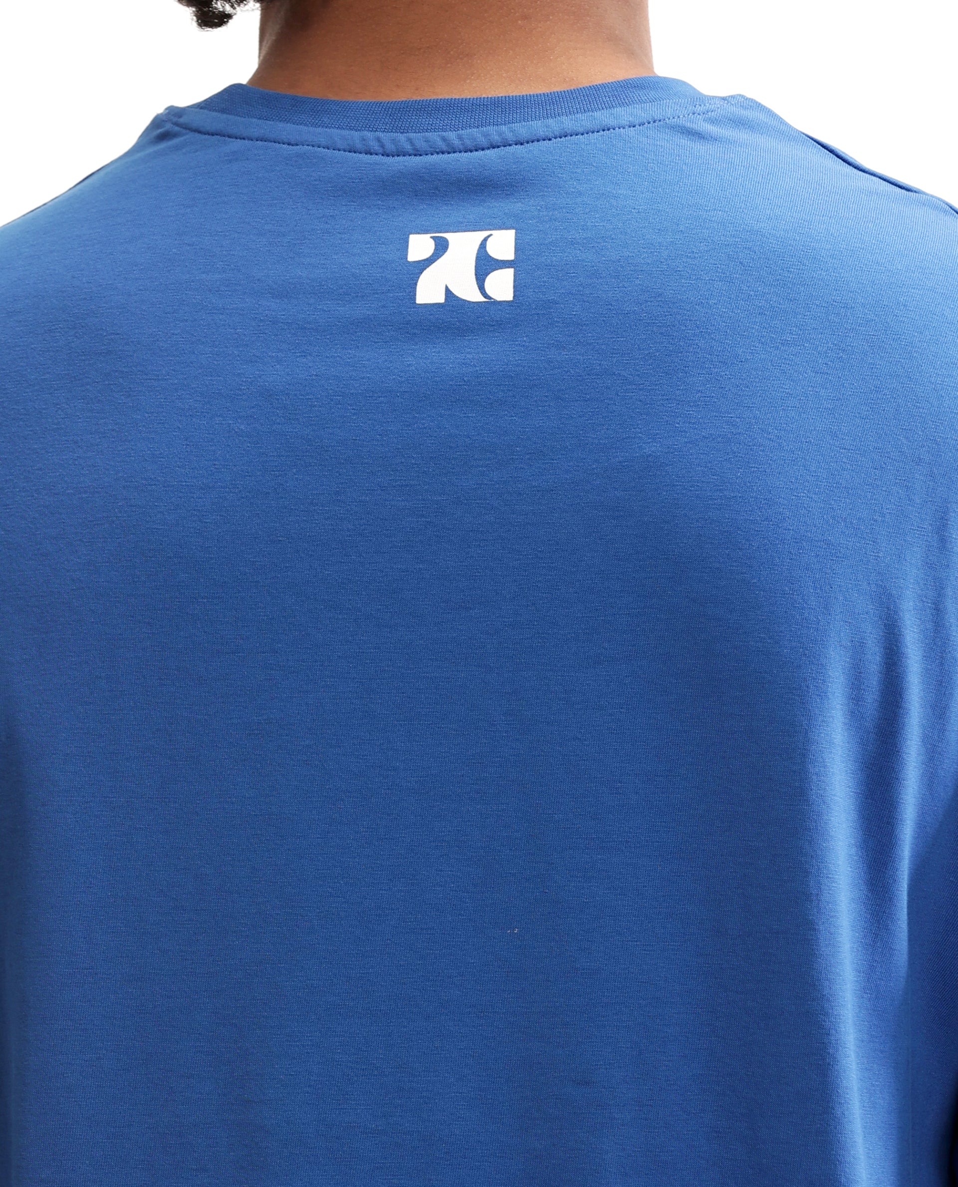 Imperial Prussian Blue Single Jersey Crew Neck Oversized T-Shirt with Pure White Non-PVC Print