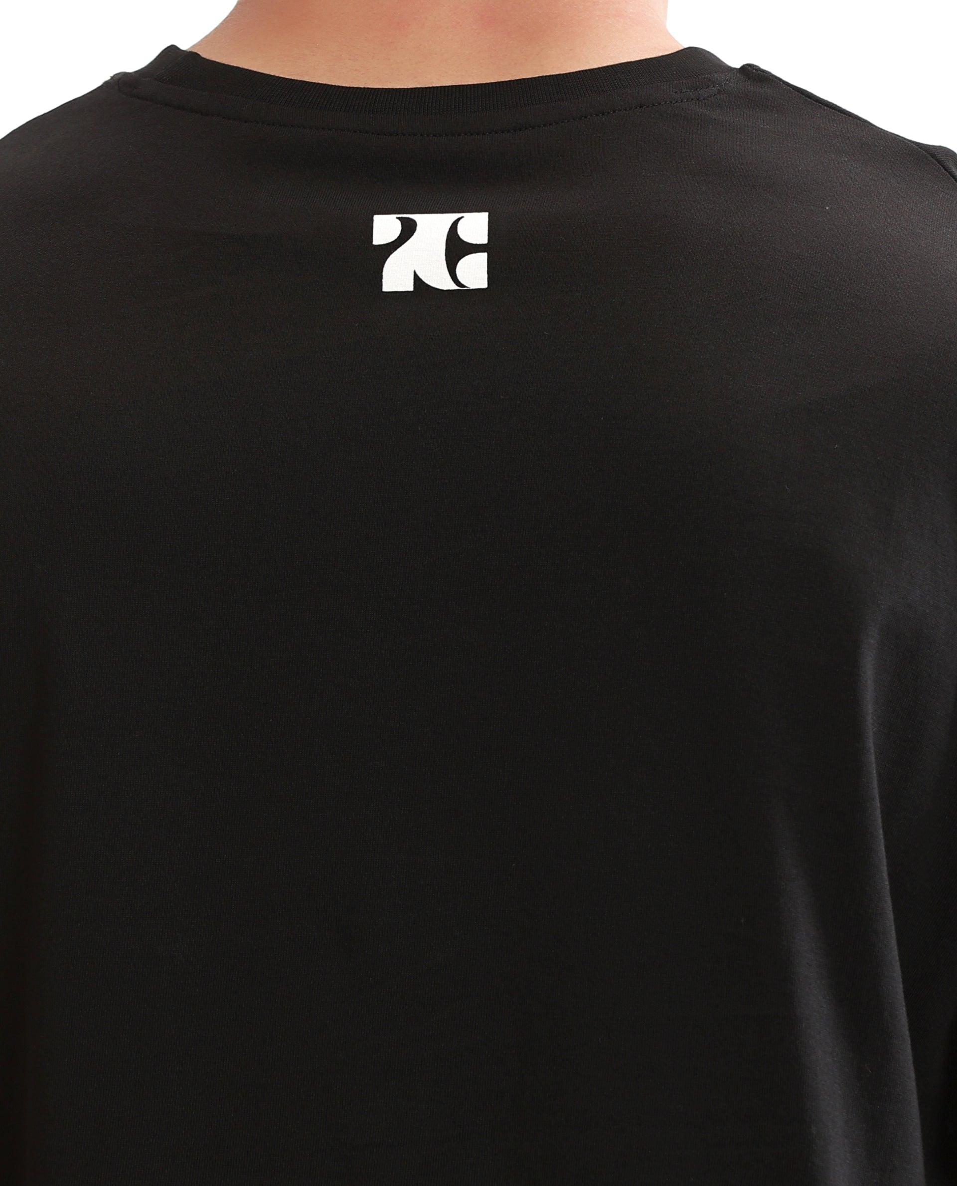 Charcoal Black Single Jersey Crew Neck Oversized T-Shirt with Pure White Non-PVC Print