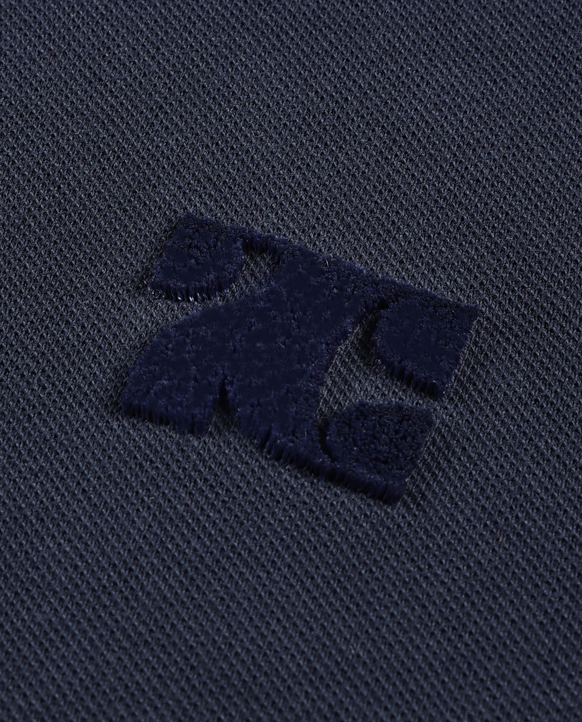 Midnight Navy Blue Pique Polo with Tufted Embroidery