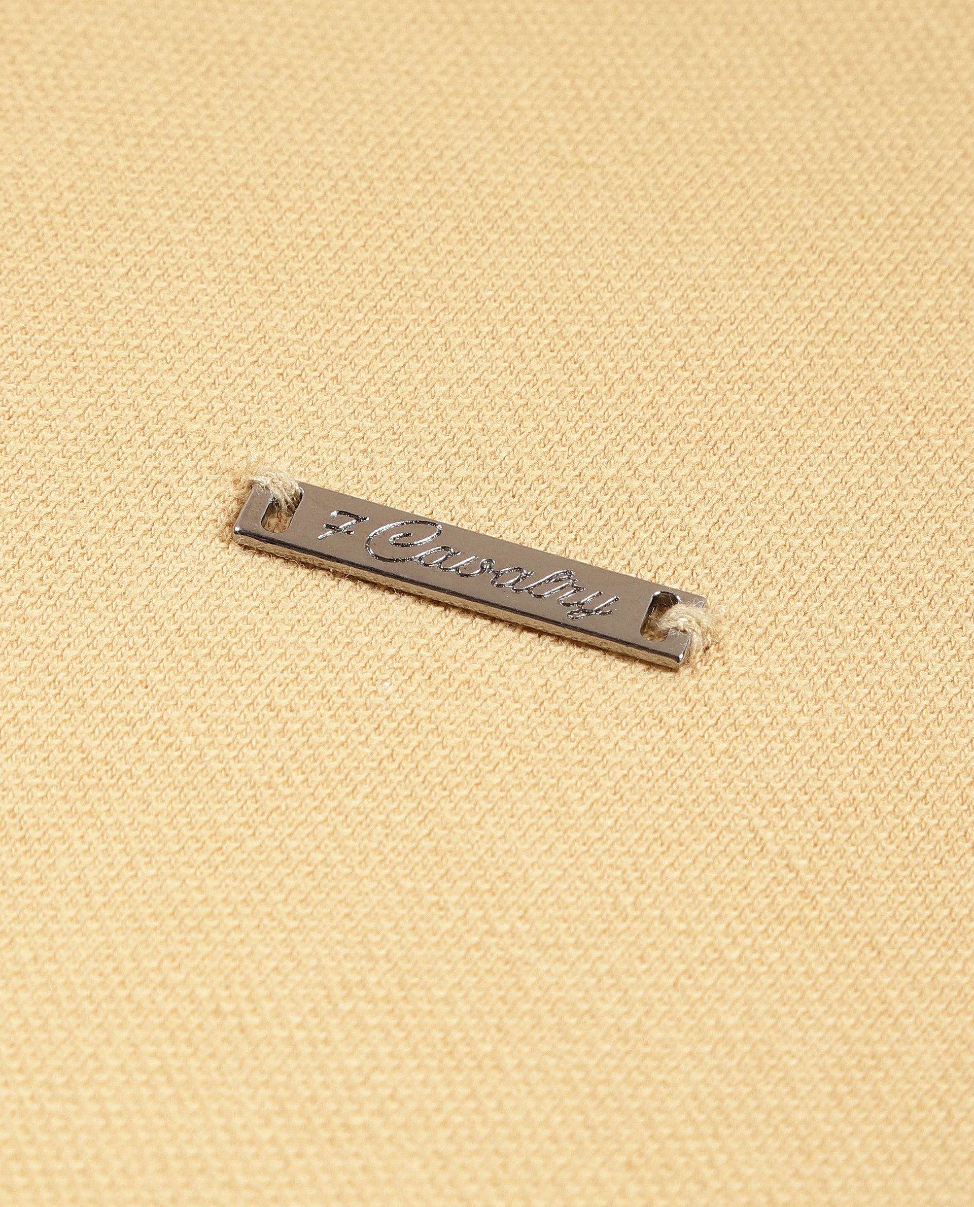 Camel Beige Pique Knit Shirt with 7C Engraved Snap Buttons, Gun Metal Badge
