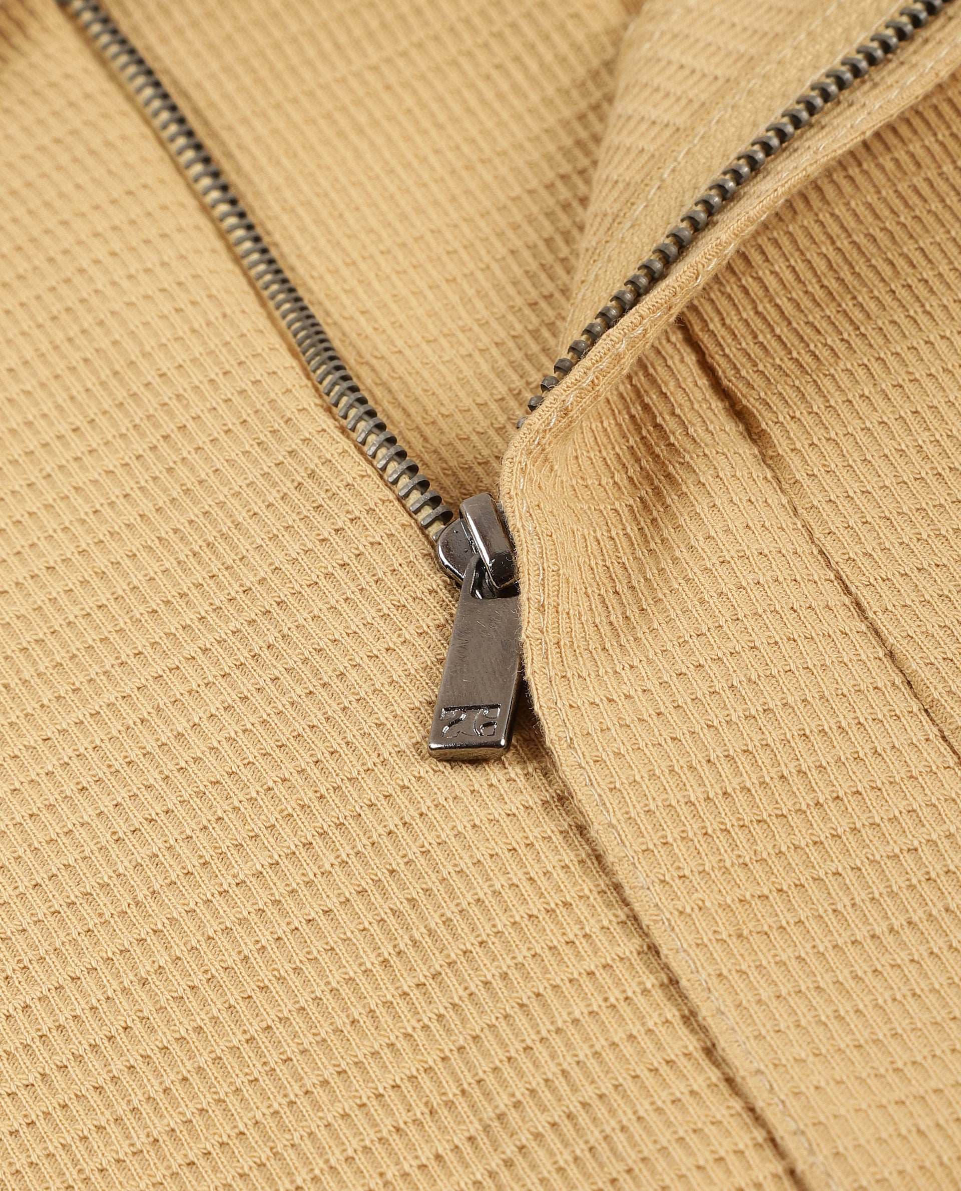 Camel Beige Knitted Waffle Polo with 7C Metal Zip