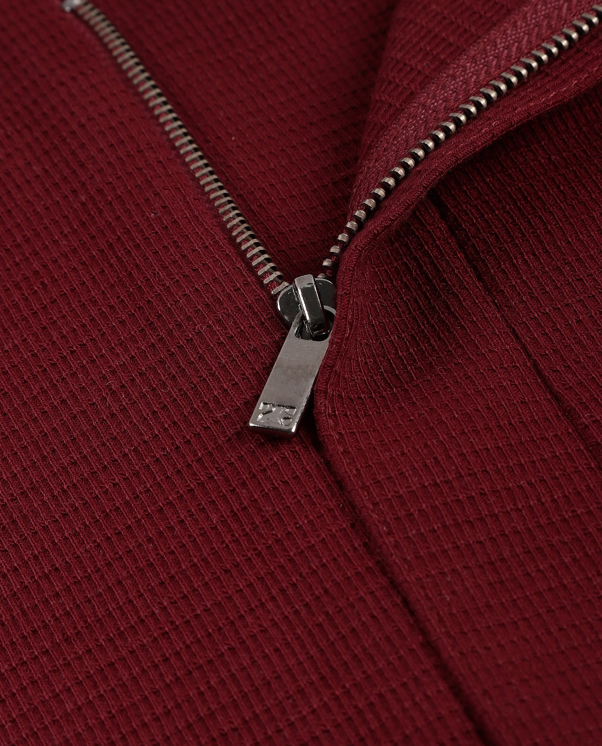 Bordeaux Maroon Knitted Waffle Polo with 7C Metal Zip