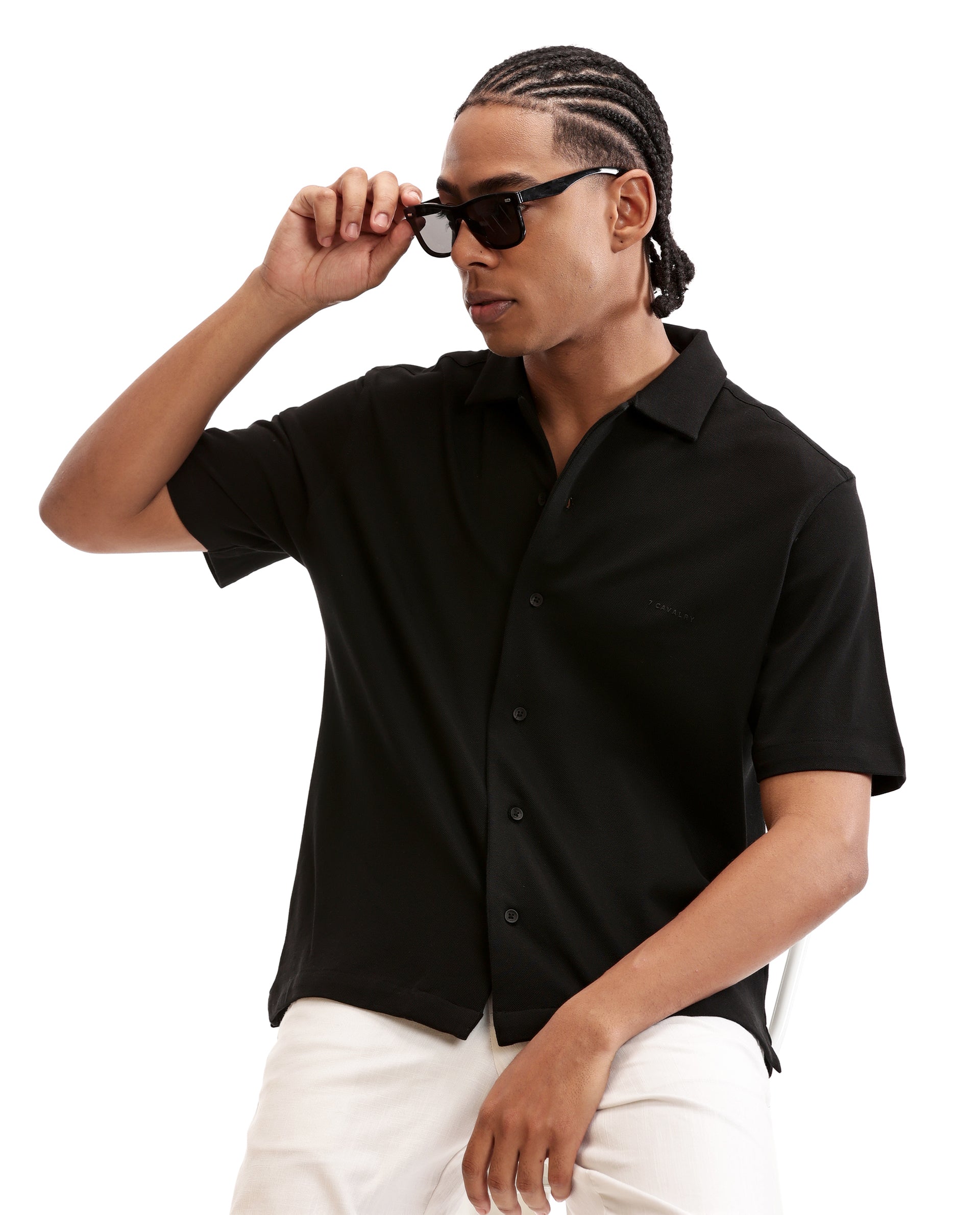 Charcoal Black Pique Knit Shirt with HD Print
