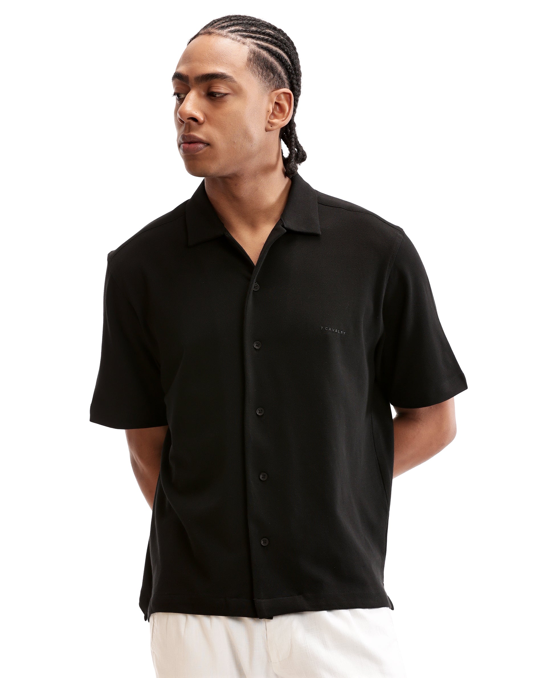 Charcoal Black Pique Knit Shirt with HD Print