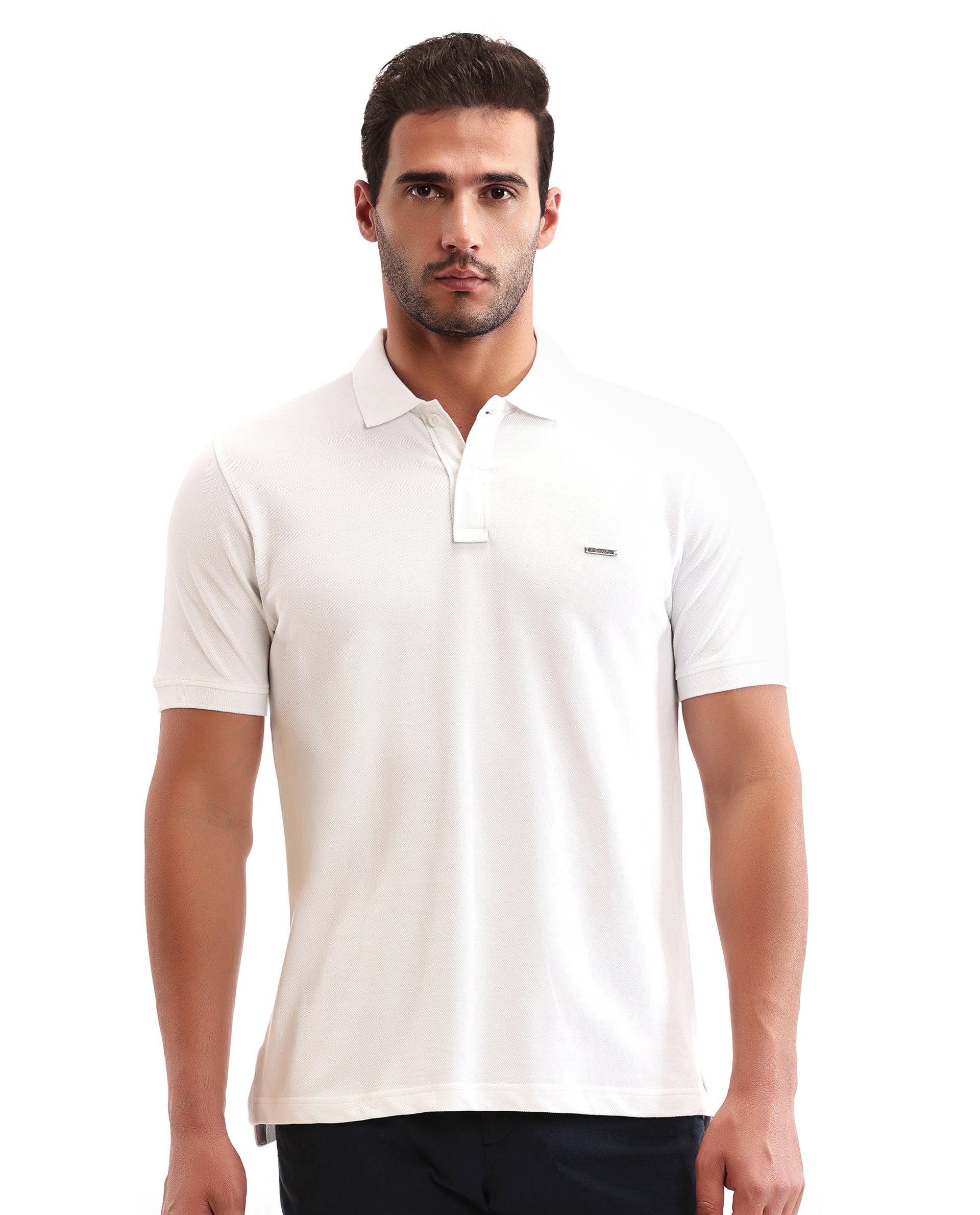 Pure White Pique Polo with Metal Badge