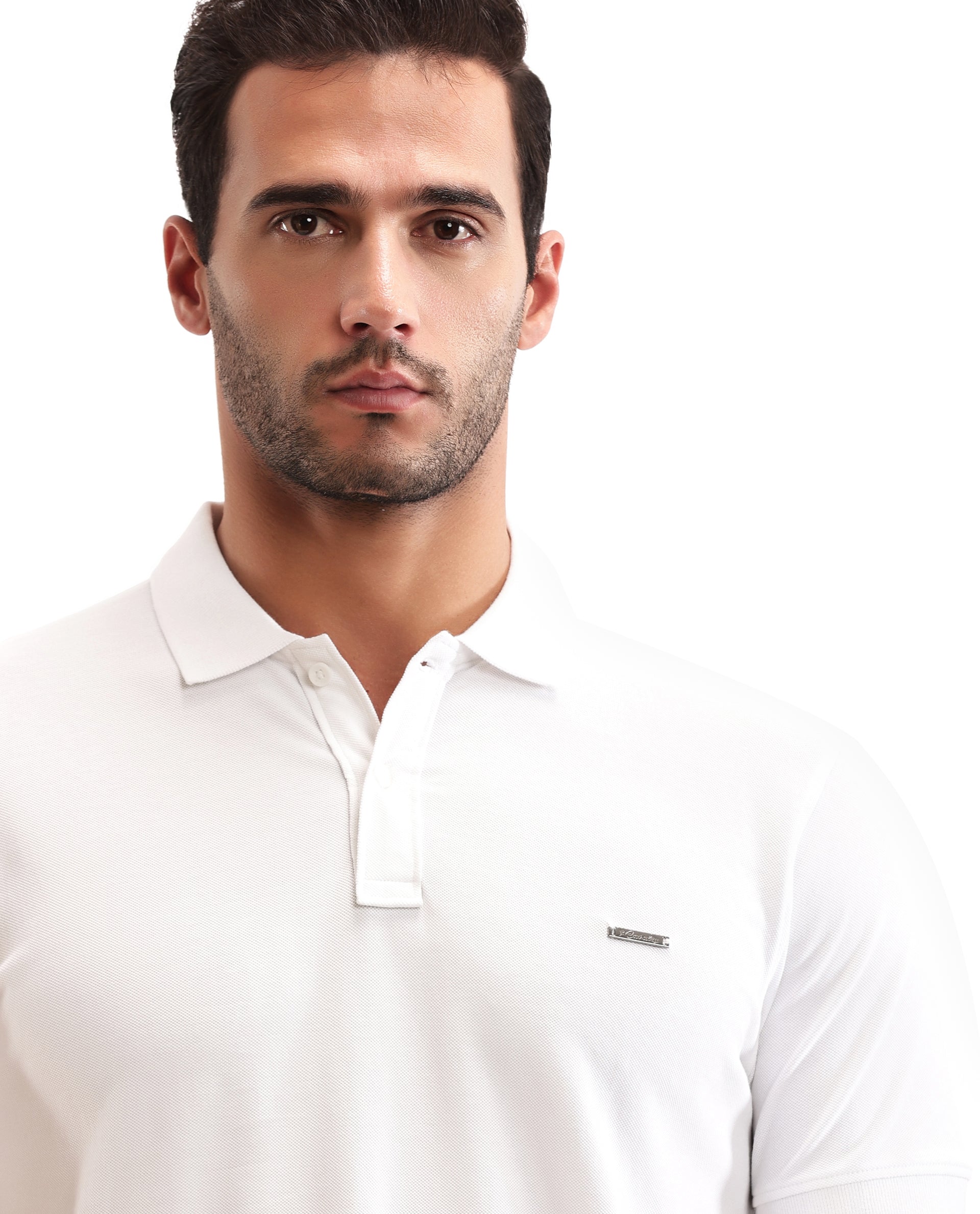 Pure White Pique Polo with Metal Badge