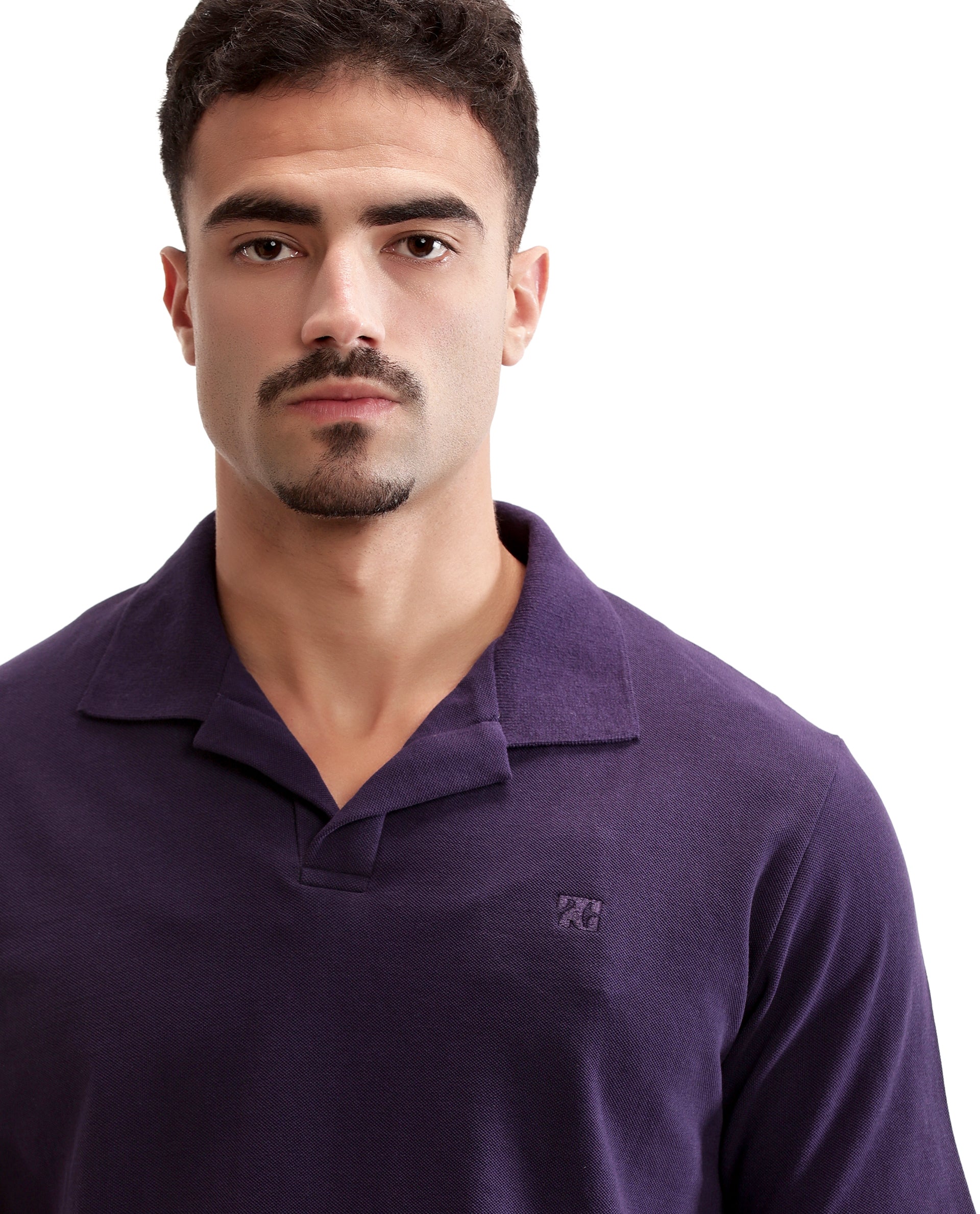 Deep Purple Johnny Collar Pique Polo with Tone-on-Tone 7C Embroidery