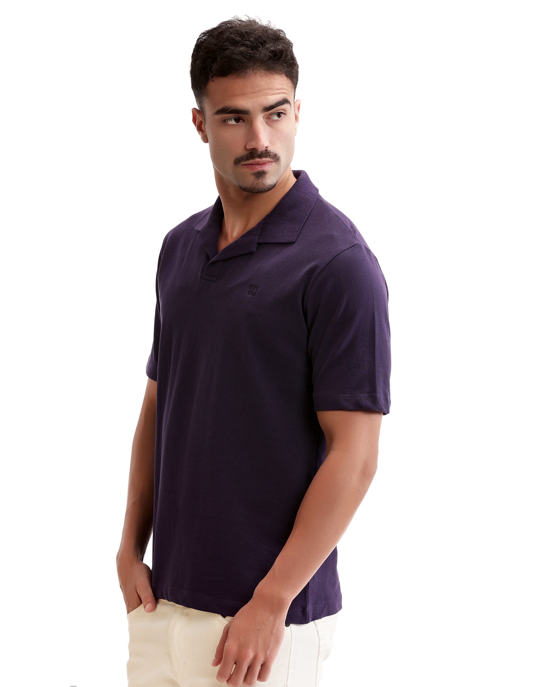 Deep Purple Johnny Collar Pique Polo with Tone-on-Tone 7C Embroidery