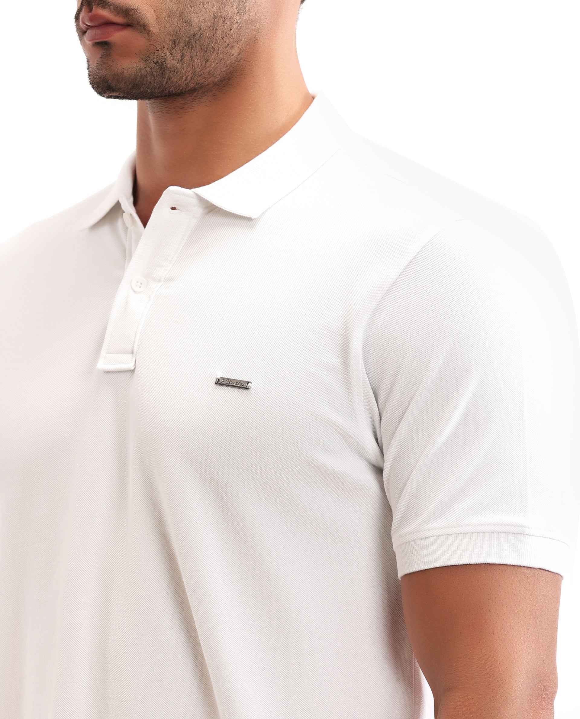 Pure White Pique Polo with Metal Badge