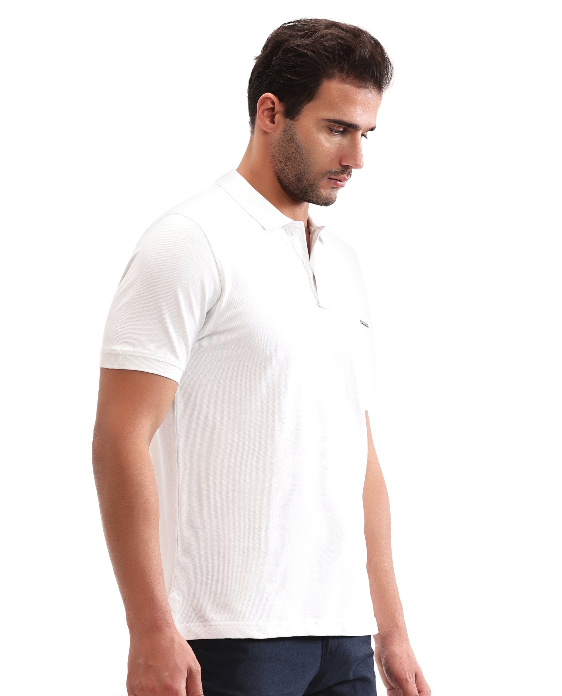 Pure White Pique Polo with Metal Badge