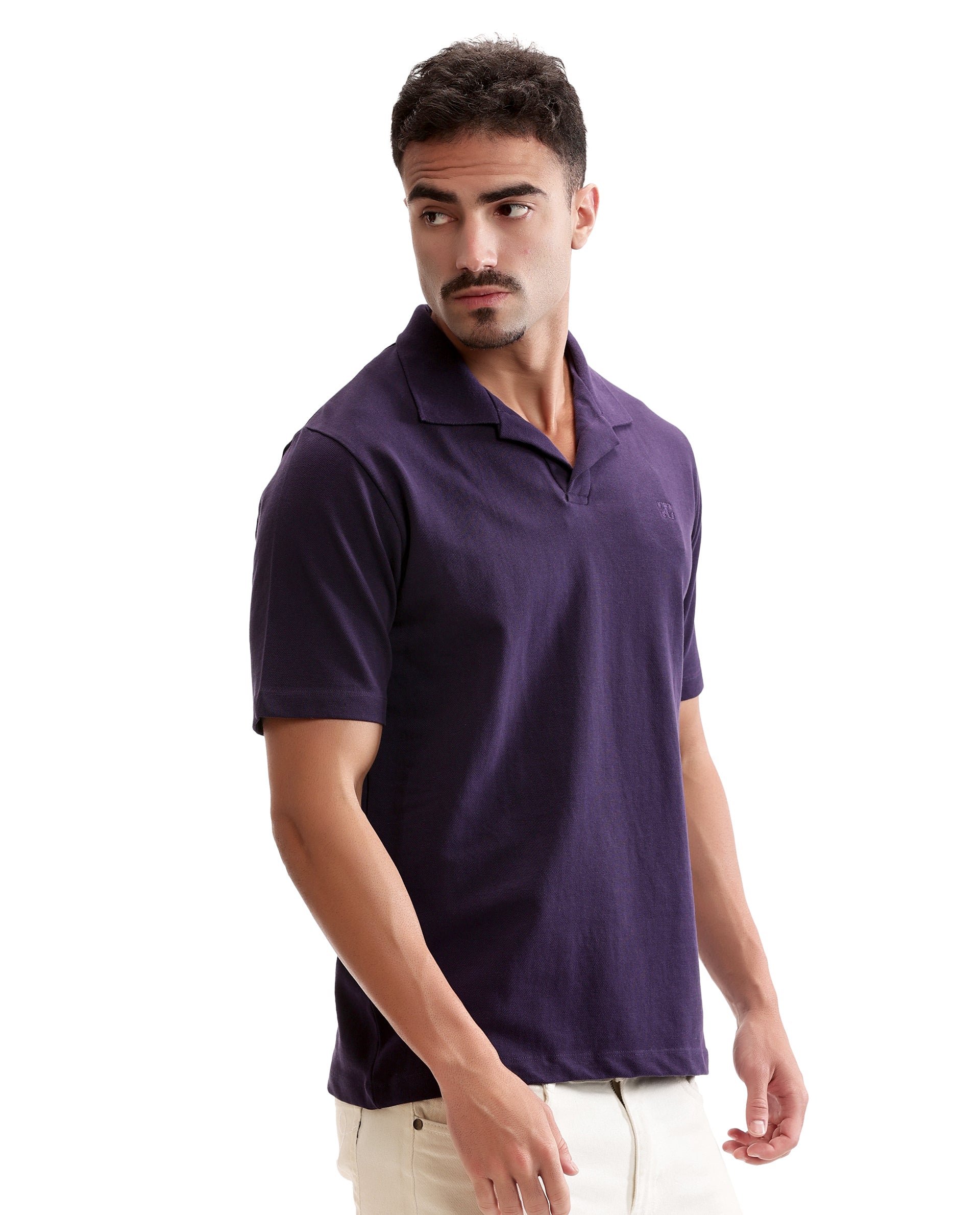 Deep Purple Johnny Collar Pique Polo with Tone-on-Tone 7C Embroidery
