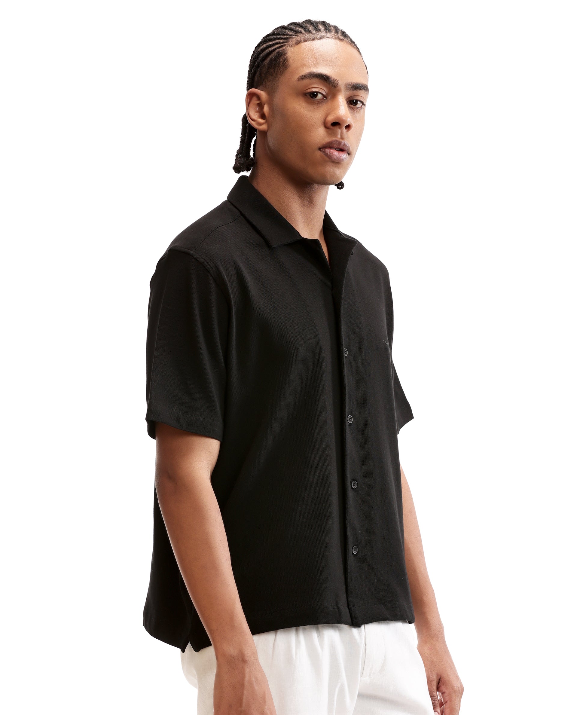 Charcoal Black Pique Knit Shirt with HD Print