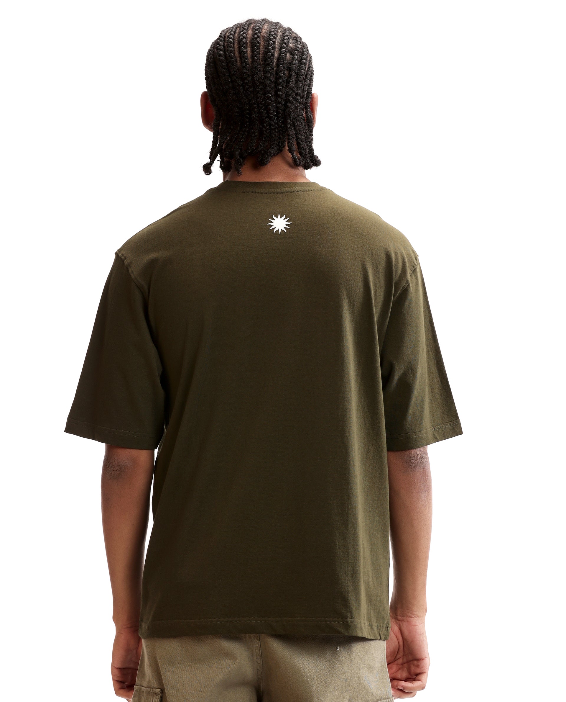 Vintage Olive Single Jersey Crew Neck Oversized T-Shirt with Pure White HD Print