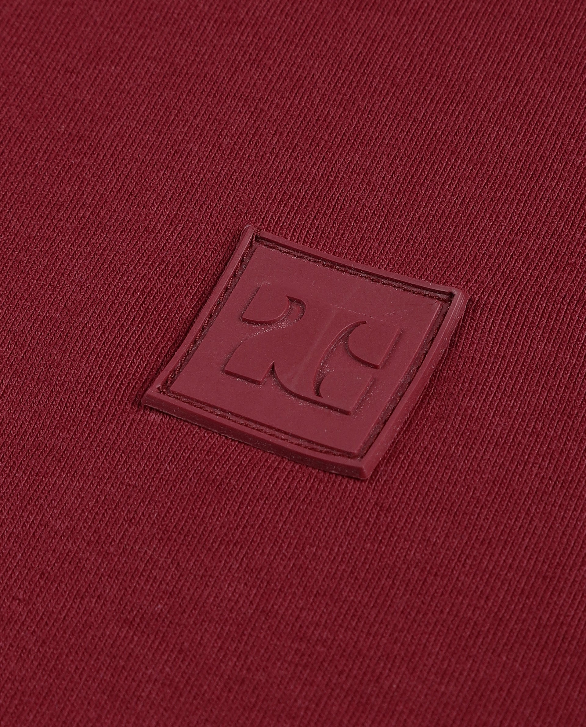 Bordeaux Maroon Single Jersey Crew Neck Oversized T-Shirt with 7C Premium Rubber Badge